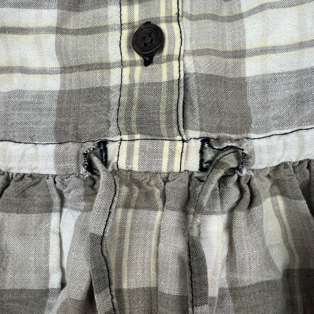 Women’s Beige Plaid Button-Front country cottage Dress with Tie Waist - Picture 3 of 6